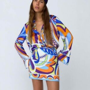 Zara Colorful Abstract Print Skirt